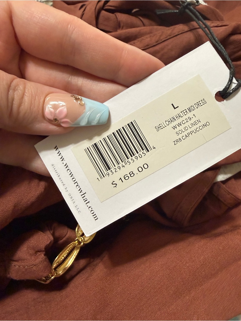 WeWoreWhat Gold Cowrie Shell Chain Halter Midi Dress in Cappuccino Rust NEW L - Picture 6 of 6